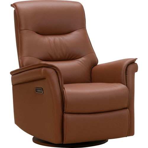 Samson Power Swivel Glider Recliner with Power Headrest & Lumbar in Caramel Brown Top-Grain Leather